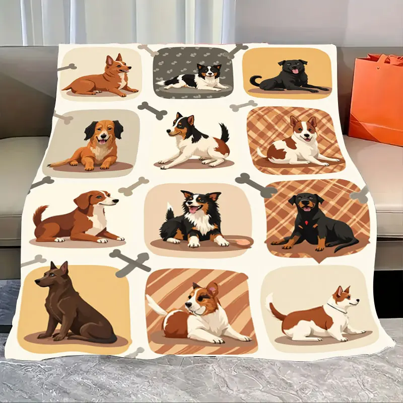 

1 шт. фланелевое одеяло с милым рисунком собаки, мягкое флисовое одеяло для уютного домашнего декора