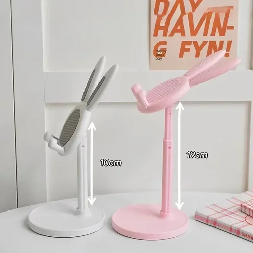 Soporte para teléfono rosa, soporte para teléfono móvil de escritorio para IPhone 13, 14, Samsung, mesa ajustable con dibujos de conejo encantador