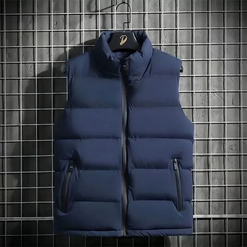 Loose Casual Stand Collar down Vest Men's Autumn Winter Workwear Fleece Lined Warm Shoulder Pad Jacket Youth Fashion Style