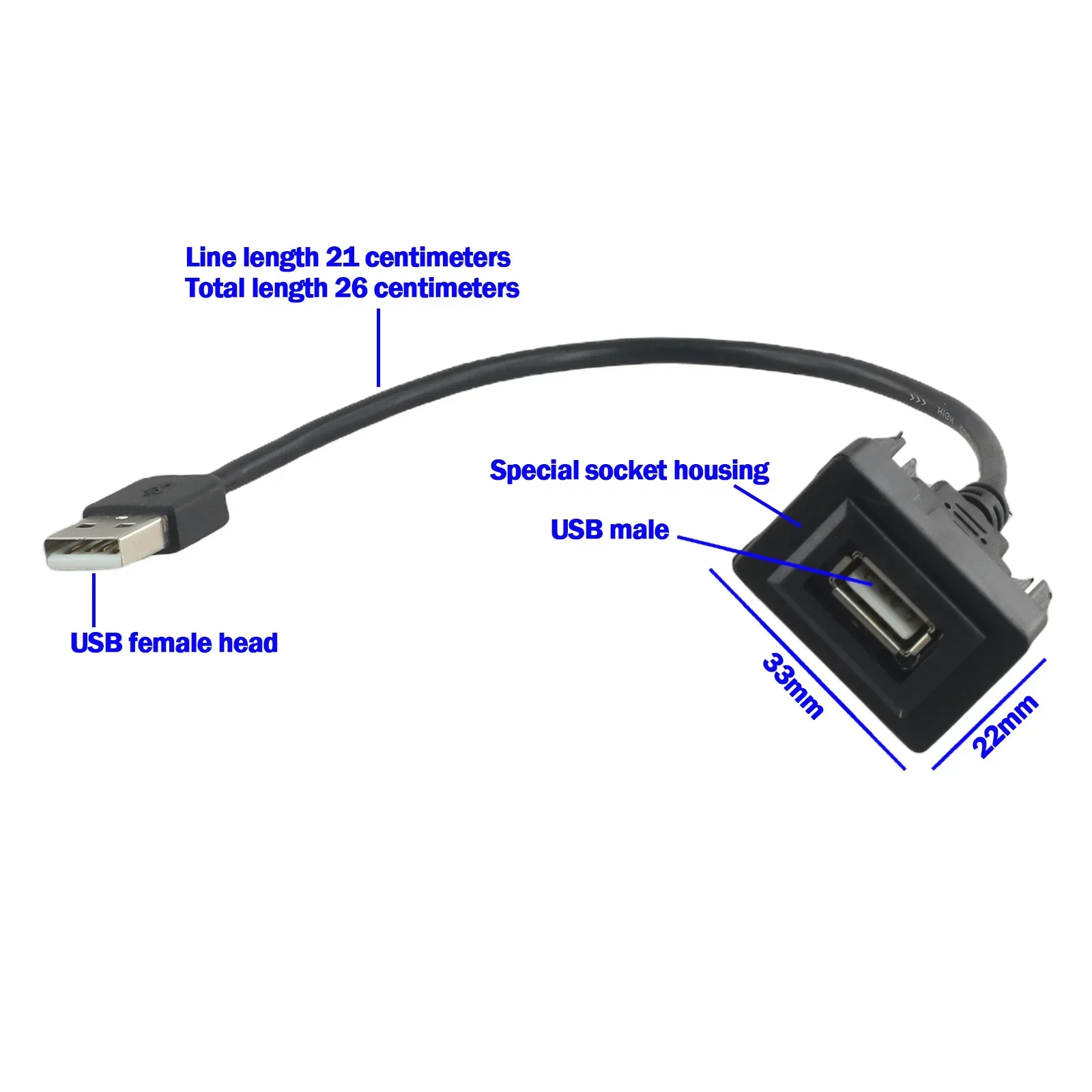 Enhance Car's Connectivity Car Dashboard Flush Mount USB Male-Female Extension Cable Adapter For Toyota Vios Ralink For RAV4