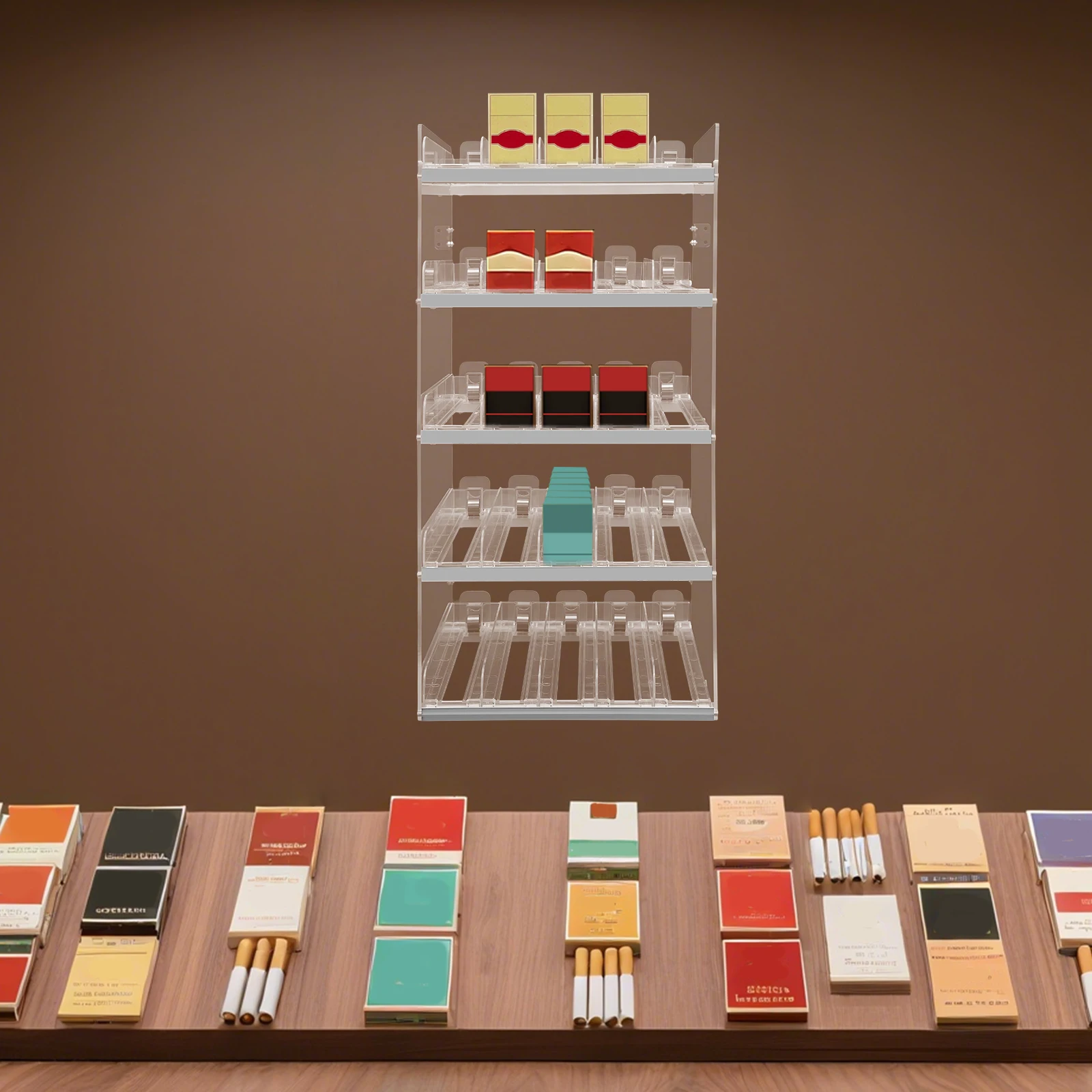 

5-Layer Clear Design Cigarette Display Holder with an Automatic Cigarette Pusher 250 Total Capacity