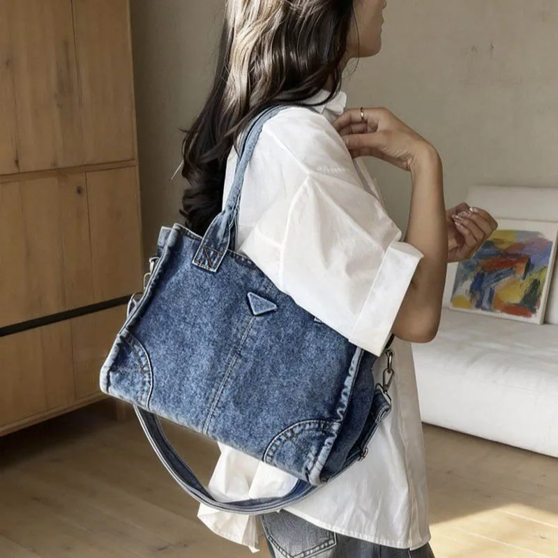 Ladies' Handbag 2026 Hong Kong Style Premium Denim Tote Bag Retro Commuting Shoulder Bag Fashionable Crossbody Bags