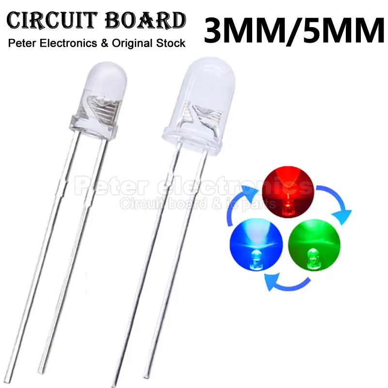 50pcs/lot F5 5mm F3 3mm Fast/Slow RGB Flash Red Green Blue Rainbow Multi Color Light Emitting Diode Round LED Full Color DIY