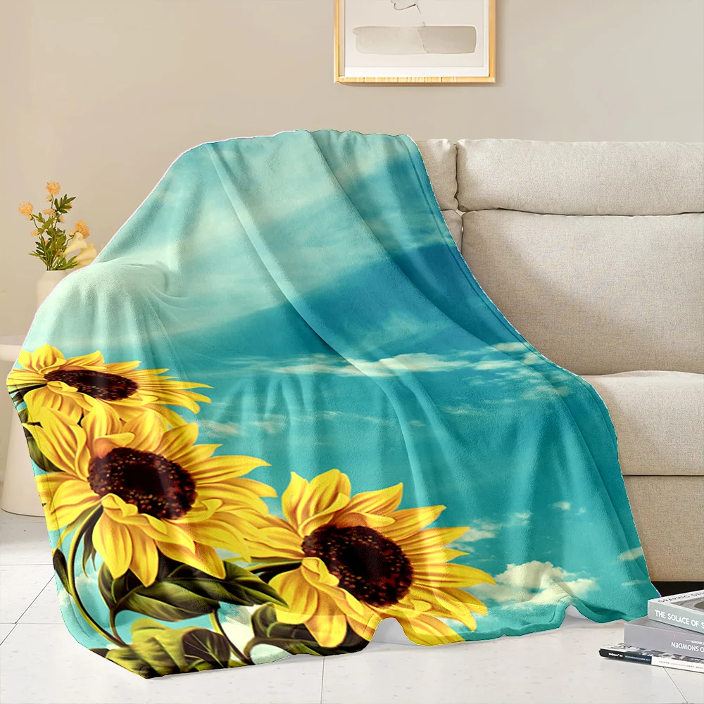 

3D Beautiful Sunflower Soft Flannel Blanket for Bed Bedroom Sofa Picnic, Throw Blanket for Cover Outdoor Leisure Trip Office Nap
