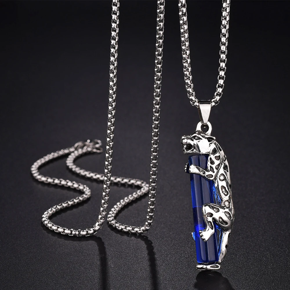 3 Colors Crystal Stone Cool Leopard Pendent Necklace Vintage Punk Party Delicate Men Women Necklaces Jewelry Gift Wholesale