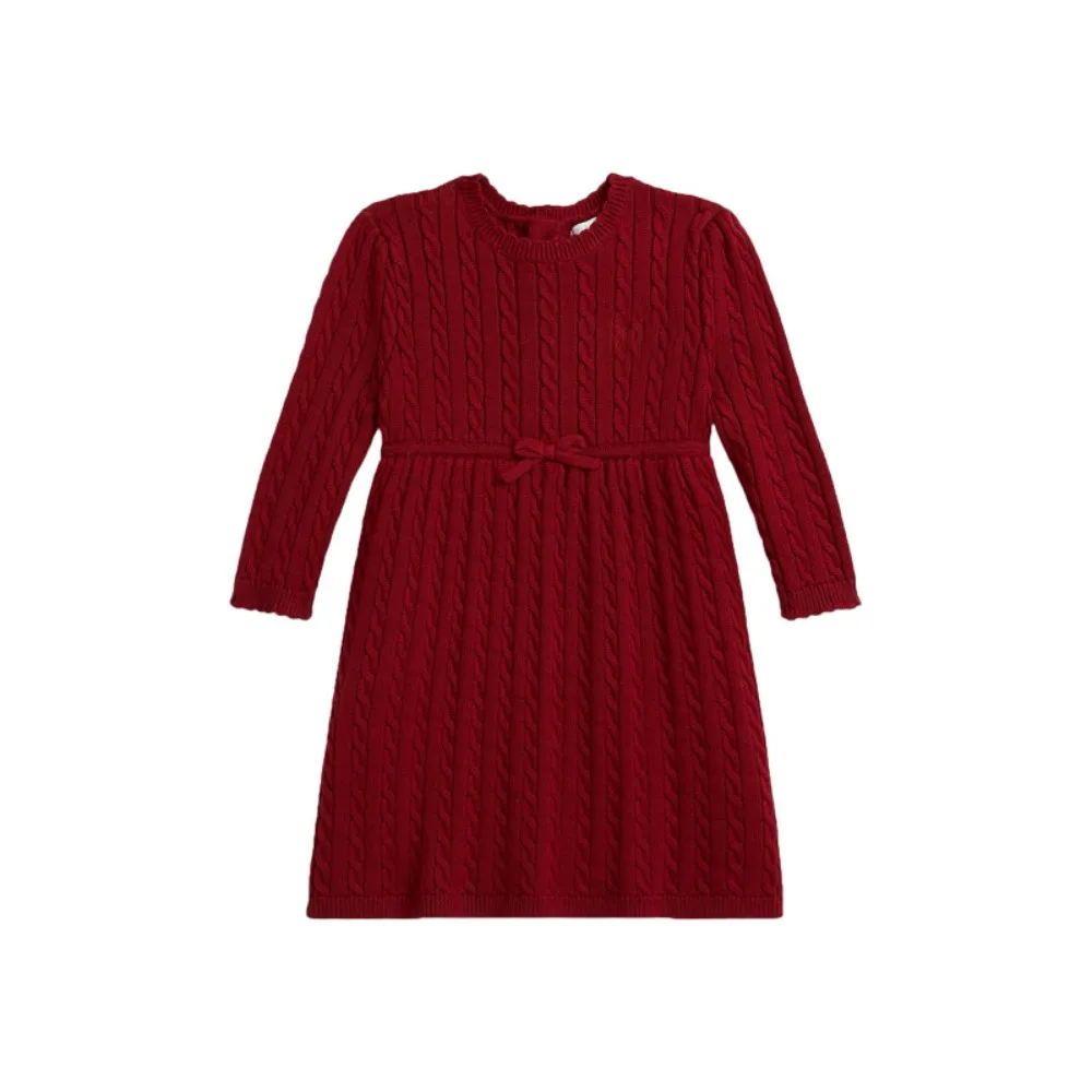 New Year Red Knitted Dress for Baby Toddler Girl Combed Cotton Twist Knit Skirt Kids Clothing for 80-140cm