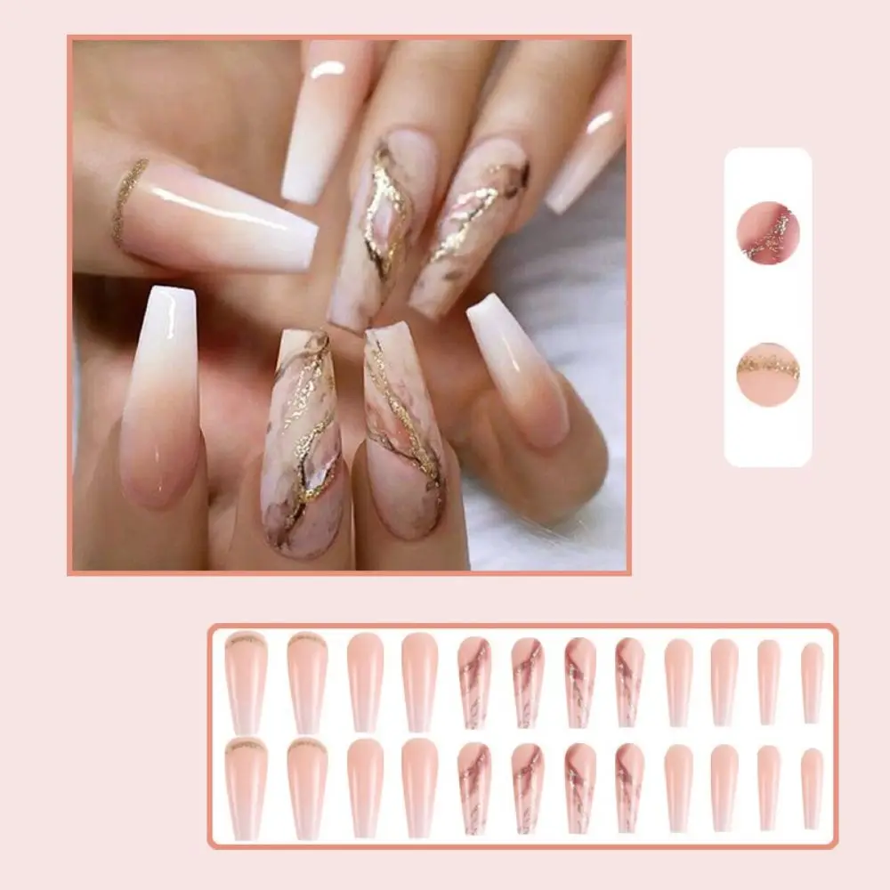 Delicate ABS Women Fake Nails Smudge Glitter Powder Long False Nails Coloured Drawing Elegant Nail Art Tools Daily Wear