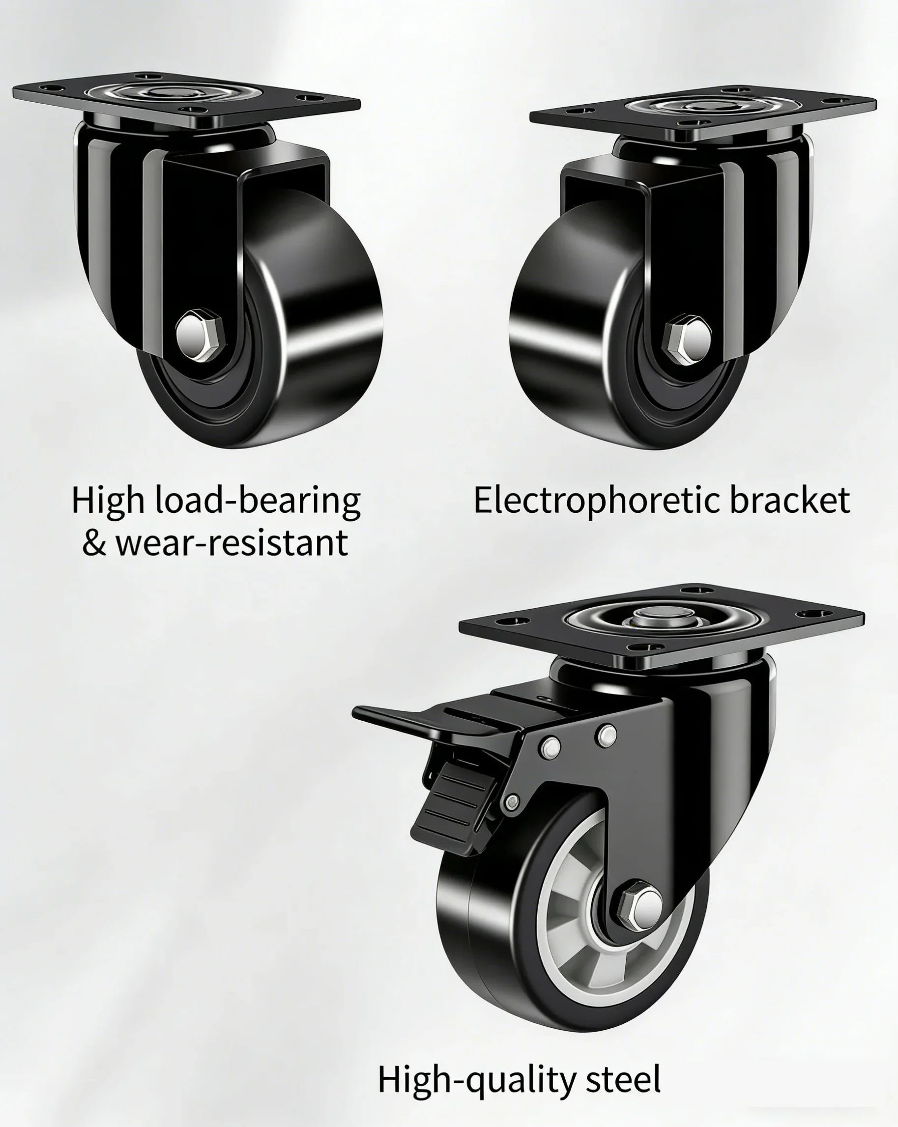 1 Pcs 2.5/3 Inch Heavy Duty Nylon Casters - Dual Brake & Bearings, Low-profile, High Load Capacity