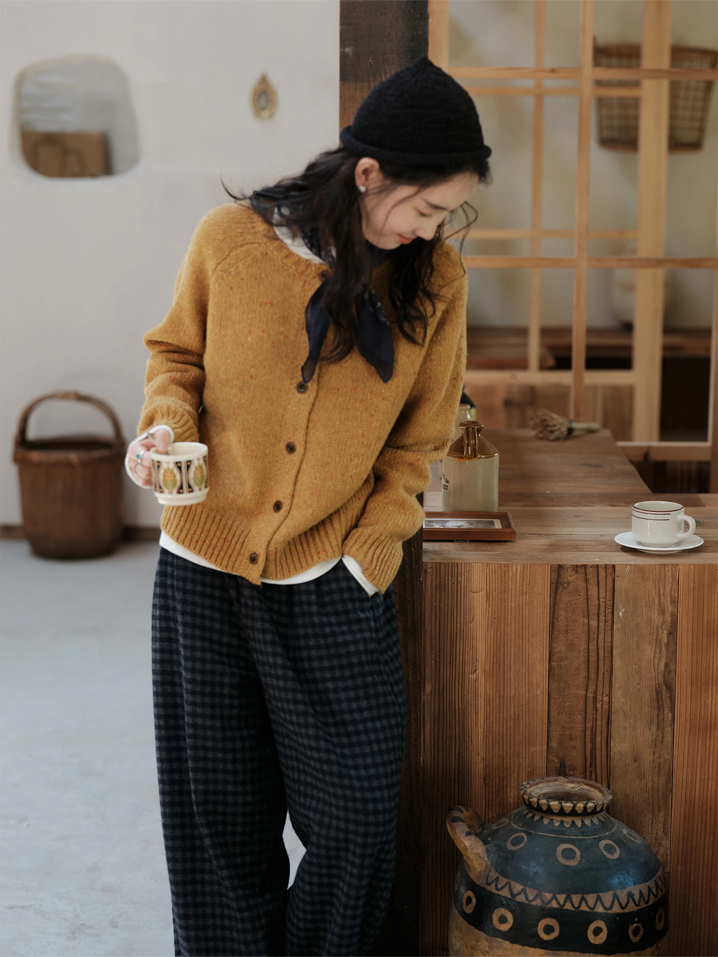 

Comfortable round Ne Open Cardigan Wool Blend Warmth Autumn Winter Color Long Sve Straight Fit Ladies Knitwear