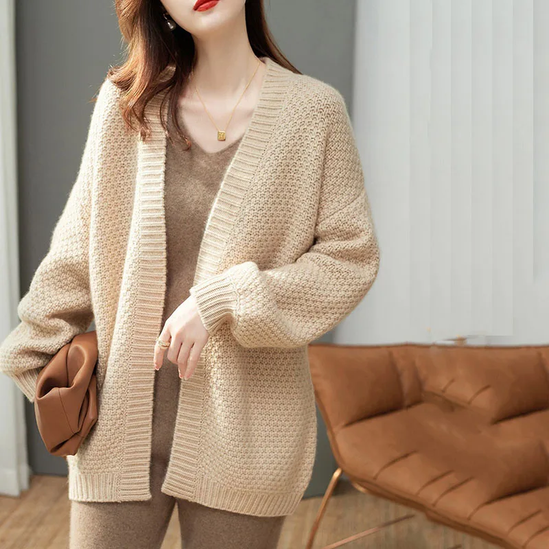 Vintage Solid Cardigan Sweater Women Harajuku Lazy Style Thicken Soft Knitted Cardigans Fashion Loose Streetwear Sweaters Coat