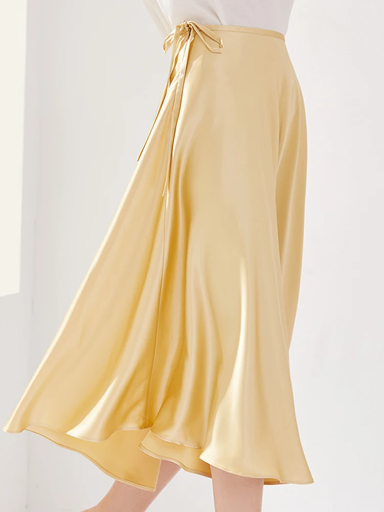 

Длинная шелковая атласная юбка макси с поясом, подчеркивающим талию, и расклешенным подолом для женщин, средней посадки, А-силуэт