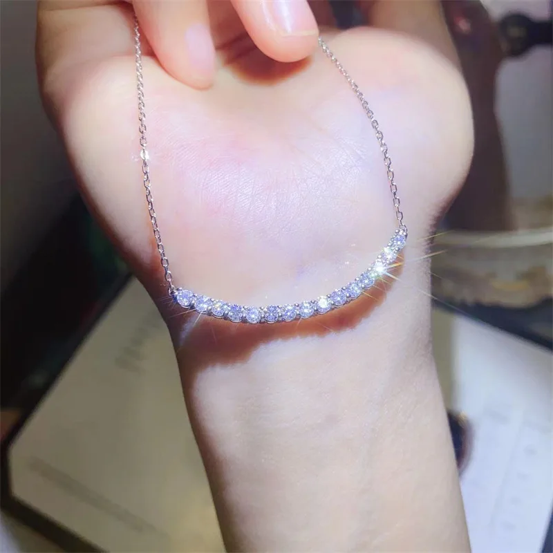 JOIAS HOME Silver 925 D Color Moissanite Gem Pendant Smiling Full Diamond Necklace Neckchain Valentine's Day Gift For Wife