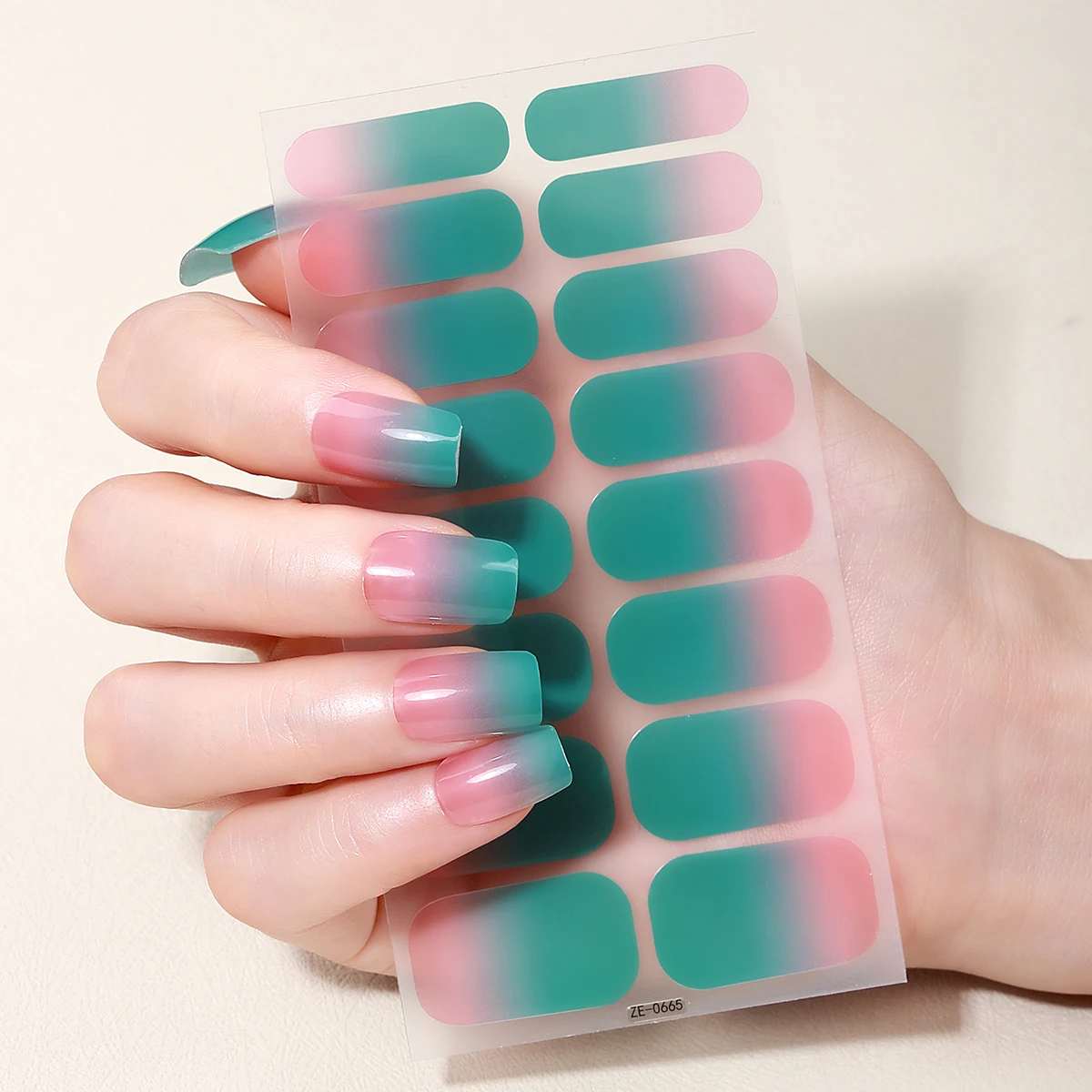 16 팁 DIY 베이킹없는 네일 스티커 그라디언트 접착제 매니큐어 스트립 전체 커버 네일 랩 매니큐어 장식 네일 스티커