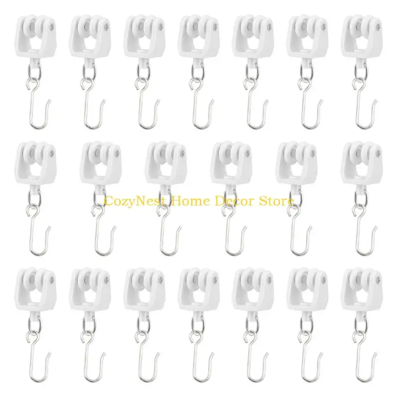 92MF 20Lots Quiet Curtain Track Pulley Hook Small Curtain Hook Ceiling Curtain Track Hook and Plastic Gliders Track Rollers