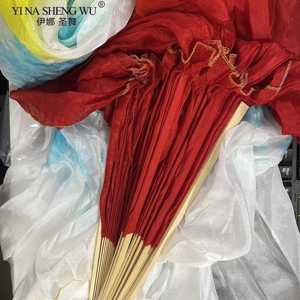 الحجاب مروحة الحرير الطبيعي النقي للنساء أداء الرقص الشرقي الحرير الحقيقي التعادل صبغ مروحة مزدوجة تمديد الملونة 180 سنتيمتر مروحة حريرية طويلة