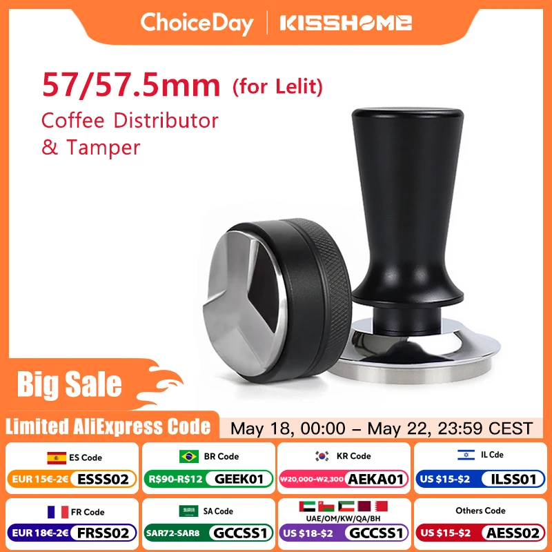 Tamper de café 57mm 57.5mm, pressão constante, ferramentas distribuidoras de elasticidade para lelit anna barista, acessórios para máquina de café expresso
