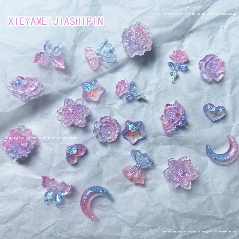 20pcs 3D Kawaii Rose Flower Nail Art Charms Blue Rose Camellia Butterfly Nail Decorations Jewelry DIY Press on Nails Accessories