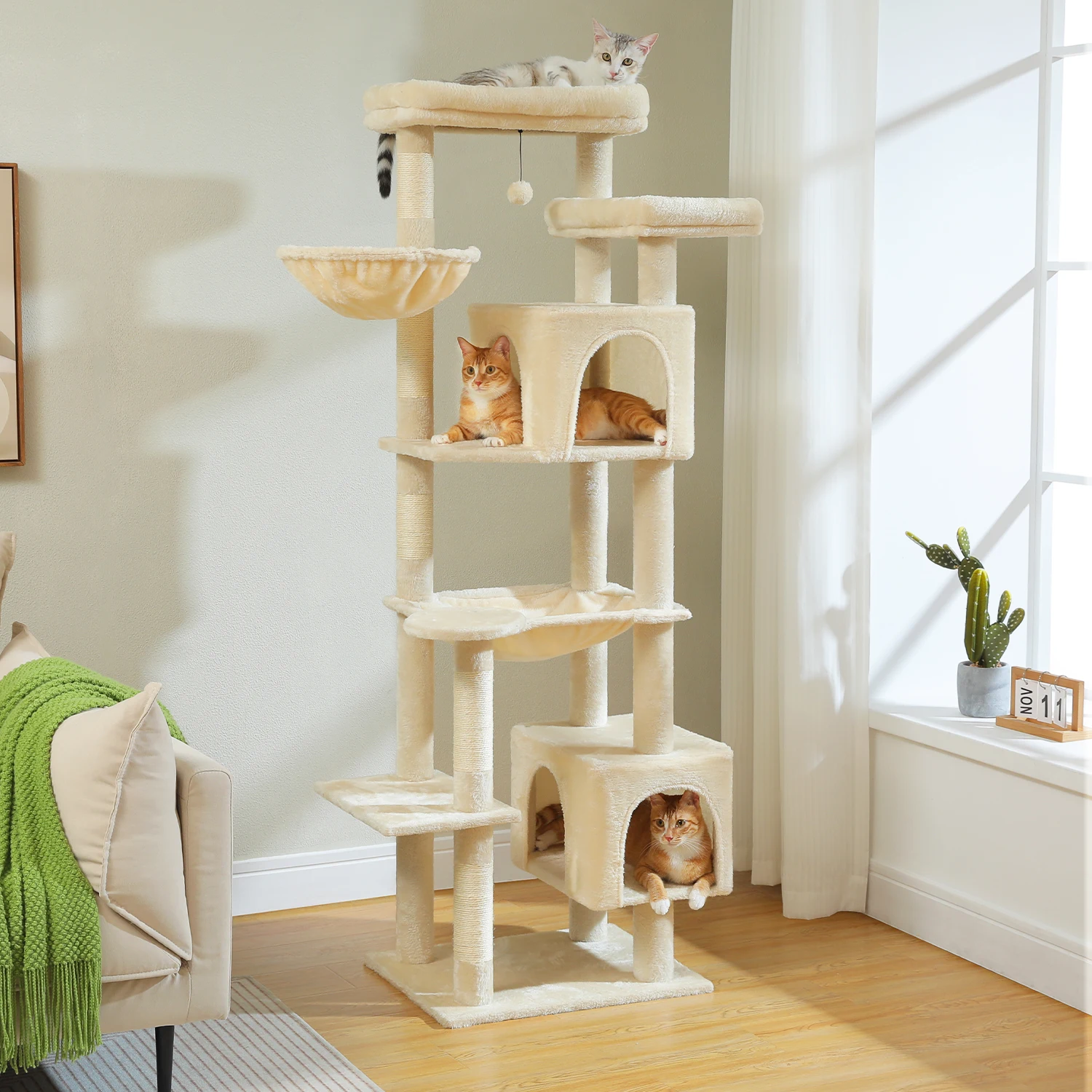 Large Cat Tree for Indoor Large Adult Cats, Multi-Level Cat Tower with Scratching Posts Super Large Hammock Cozy Condo Top Perch