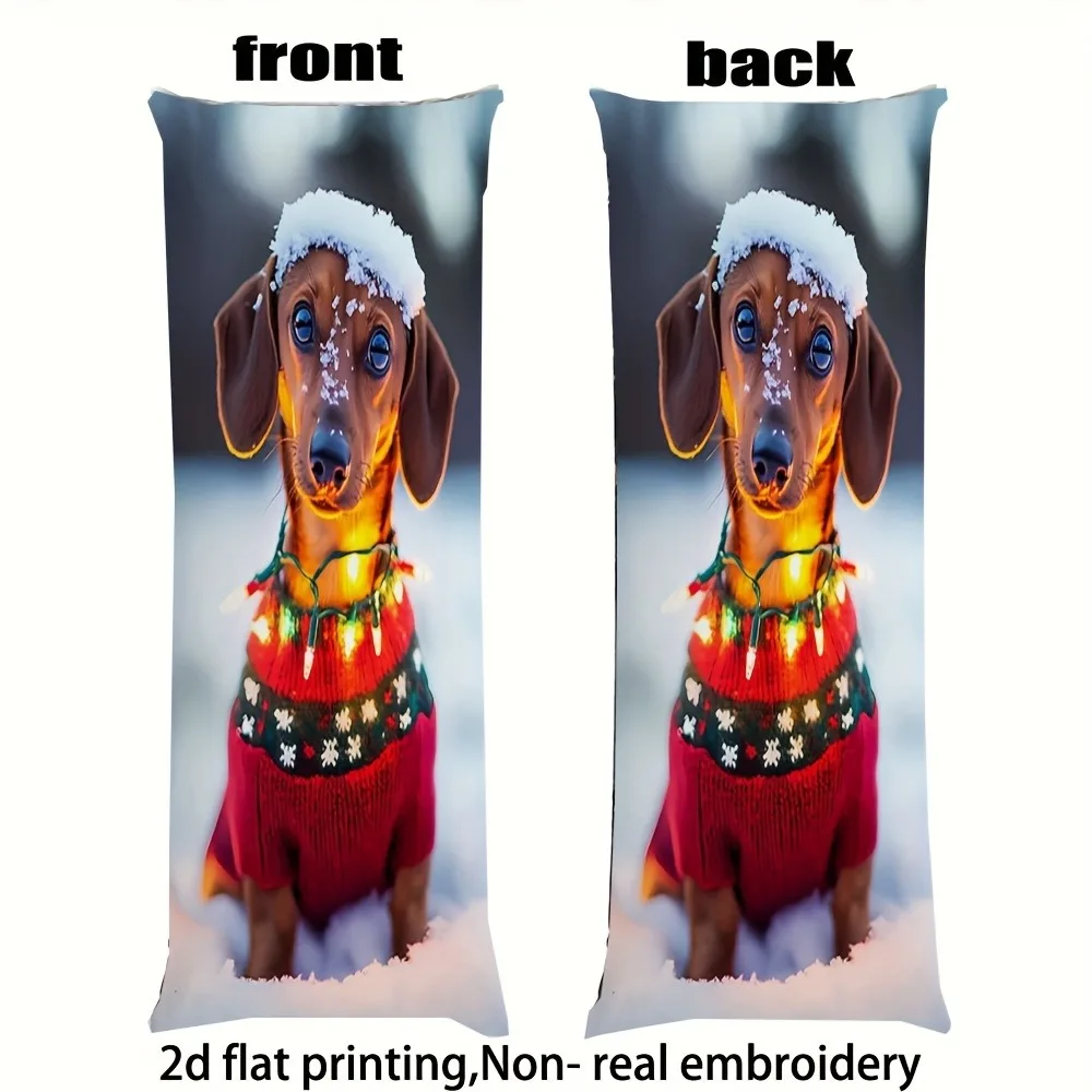 1 Vintage-Style German Shorthaired Dog Long Pillowcase | 20*54inch, Holiday Sweater and Lights Design, Snow-Covered Nose, Zipper