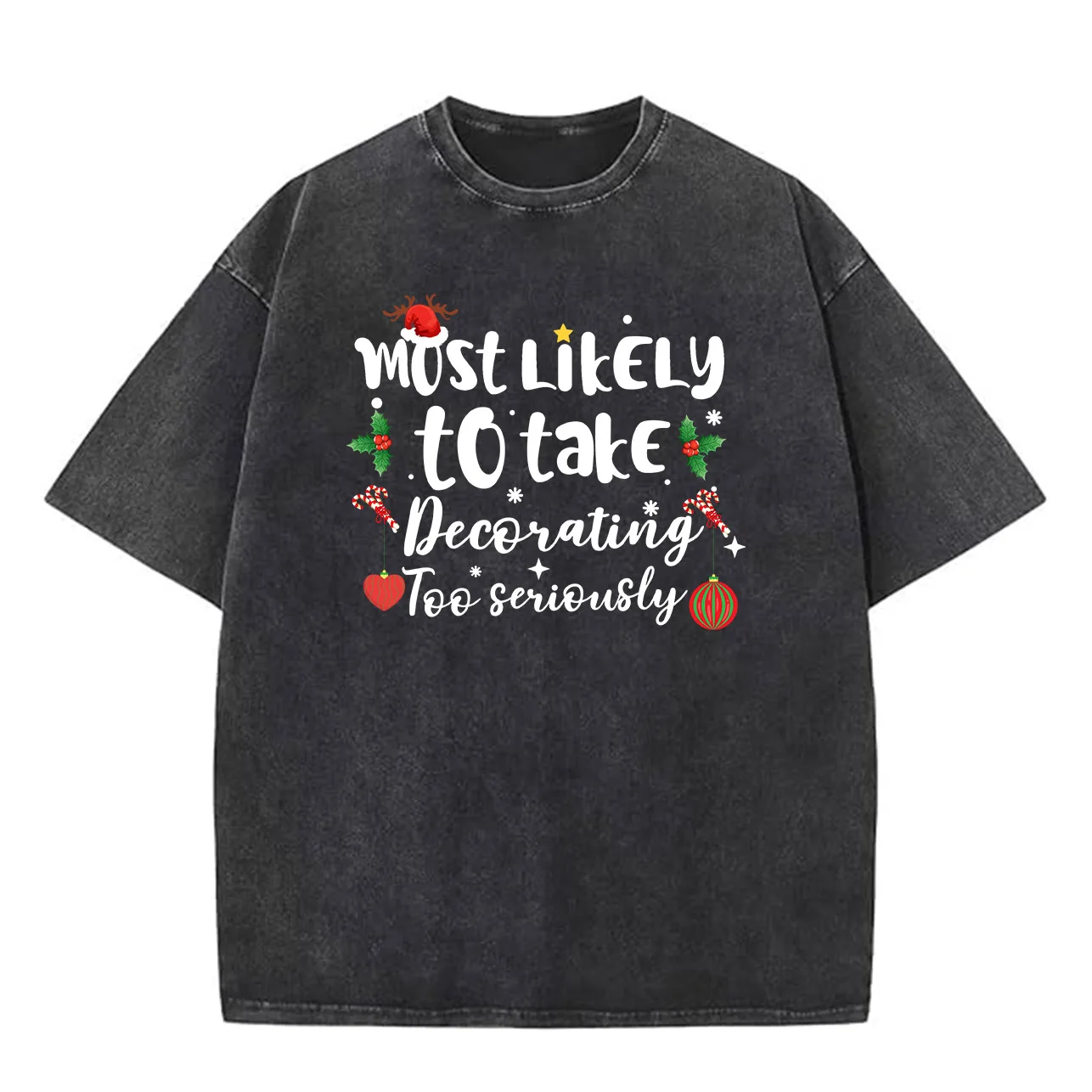 من الأكثر احتمالا أن تم إنها لعيد الميلاد 230 جرام من القطن الثقيل المغسول تي شيرت كبير الحجم للرجال عيد الميلاد جرافيك تي شيرت ريترو كاجوال #2