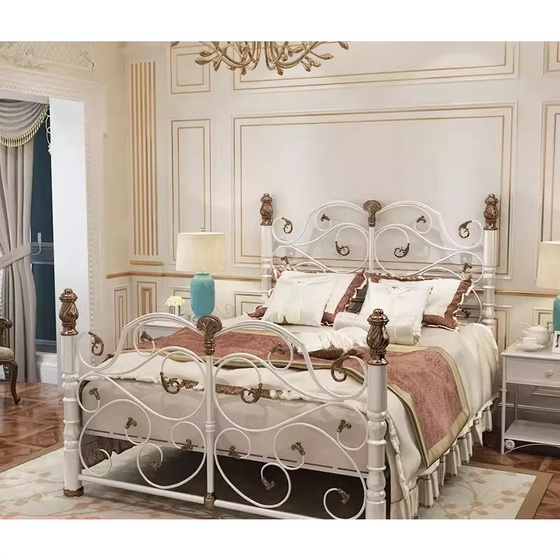 Princess wrought iron bed European single double bed 1.2/1 5/1.8 meters large space Internet celebrity simple iron rack paint be