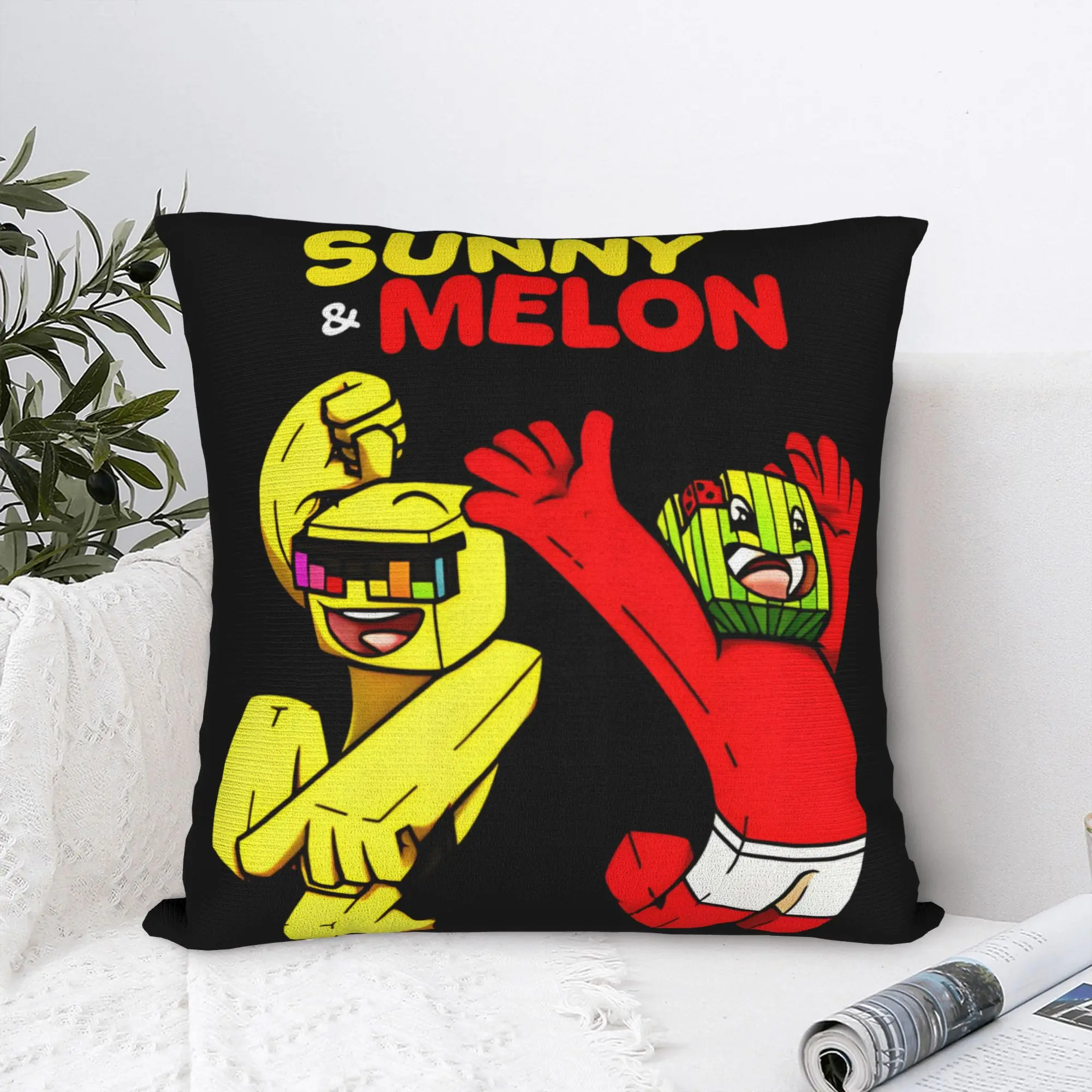 Sunny And Melon Dancing Jump Cartoon Pillow Cover  Vintage Pillow Case For Sofa Couch Bed Living Room Comfy Cushion Cover Gift