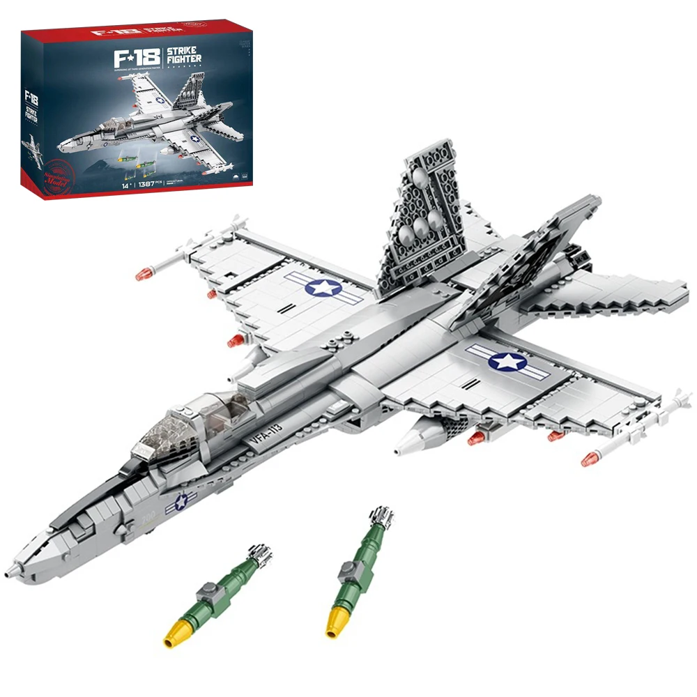 1387piece MOC Military F-18 Carrier Fighter WW2 Fighter Aircraft Technology Models Building Blocks Brick Puzzle Toys for Gift