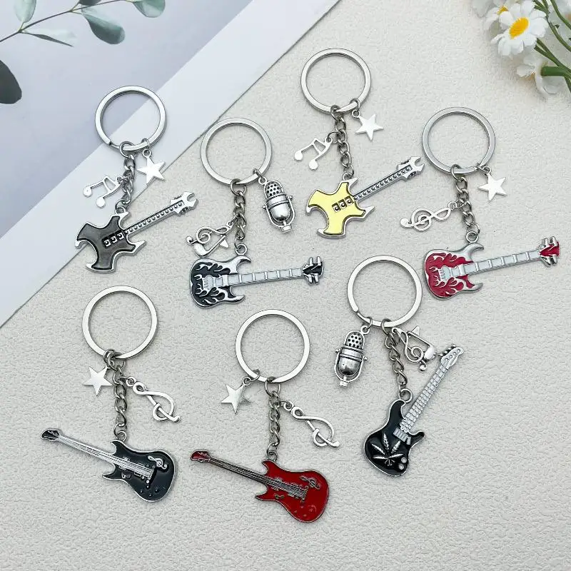 

Брелок для ключей в стиле хип-хоп, рок-гитара, крутой модный панк-музыка Харадзюку, брелок для ключей, сумка, подвеска-подвеска
