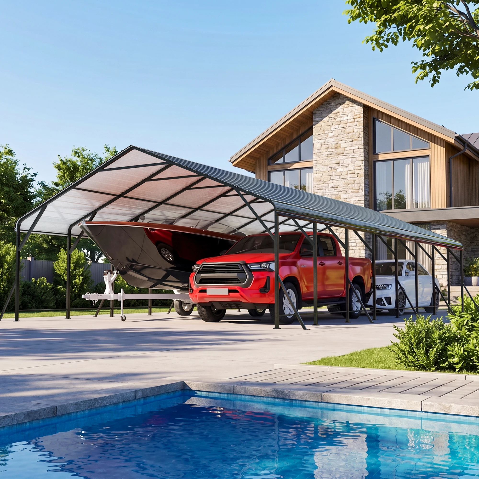 Polar Aurora 20x40FT Metal Carport Shelter, Heavy-Duty Galvanized Steel, Reinforced Base, Cover for RV, Truck, Cars