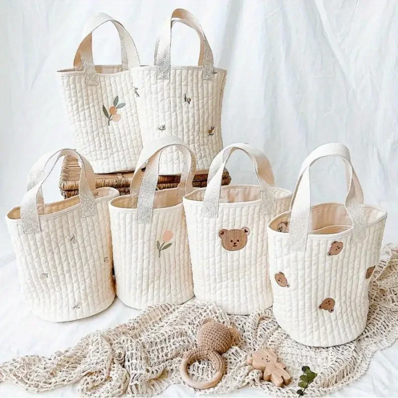 1Pc Portable Bucket Bags Baby Bottle/Diaper Storage Bag Cute Pattern Print Decor Waterproof Totes For Daily Use
