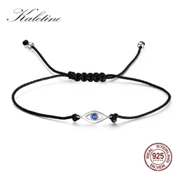 KALETINE Evil Eye Bracelet Pure 925 Sterling Silver Bracelets for Women Blue CZ Turkey Men Jewelry Black Adjustable Rope Chain