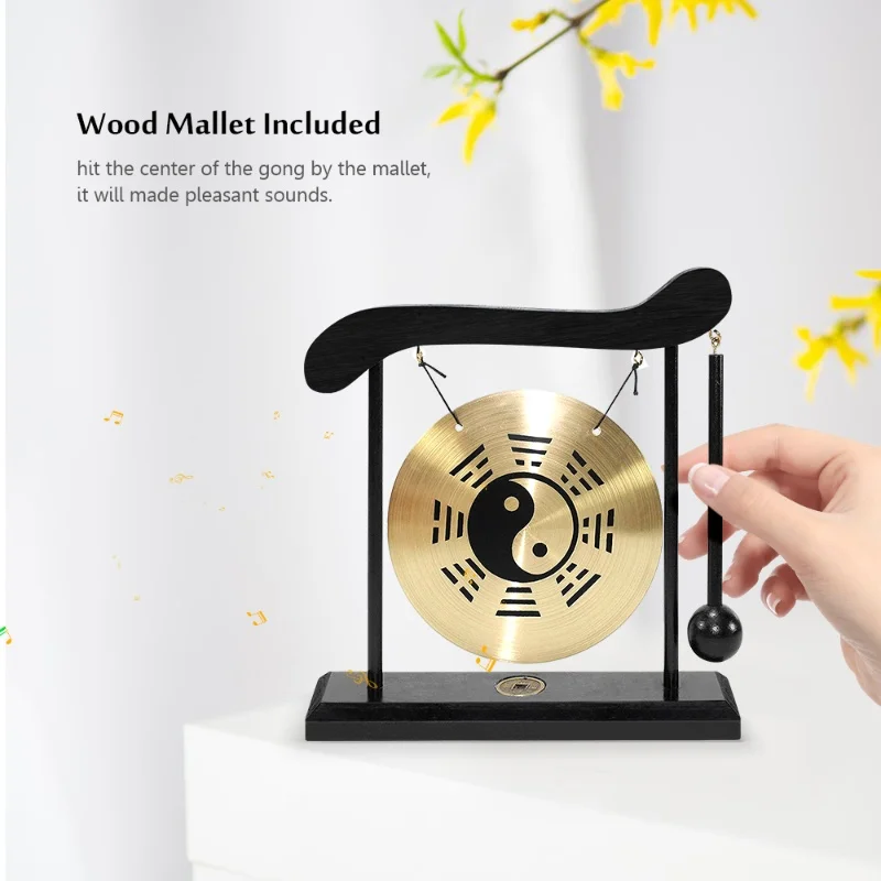 Mini Desktop Gong Table Wind Chime Percussion Instruments With Mallet For Home Decor Housewarming Gift - Dragon With Taiji