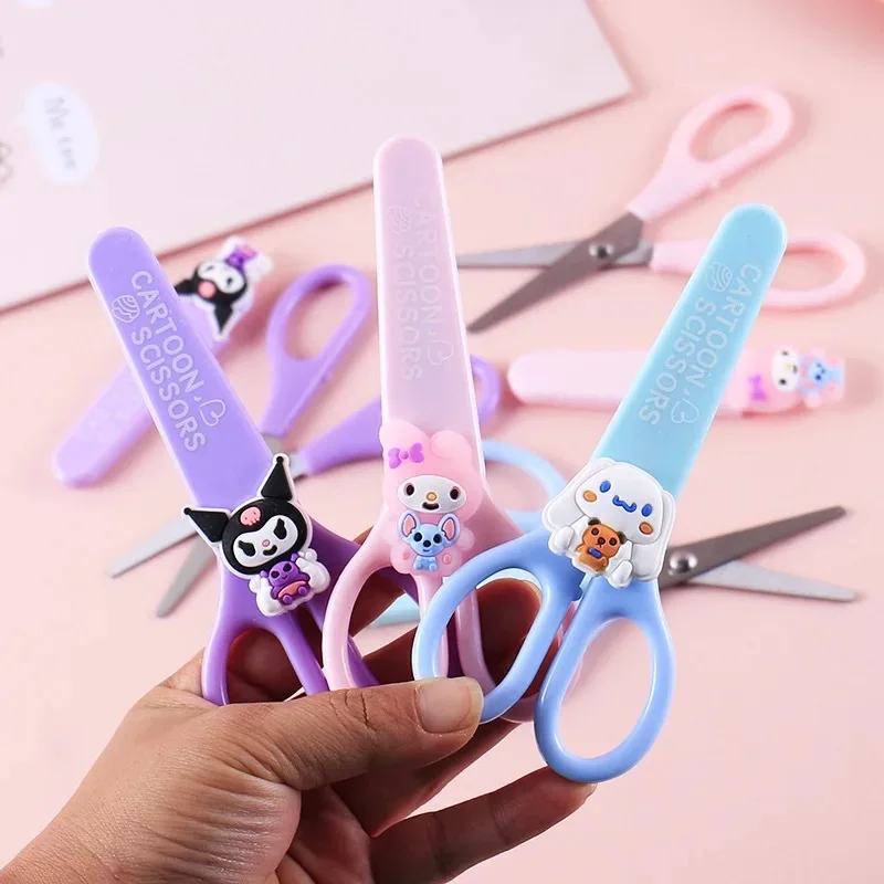 Sanrio Kuromi Cinnamoroll Melody Hand Made Scissors Kawaii Children Safety Silicone Shell Kid Stationery School Supplies Gift