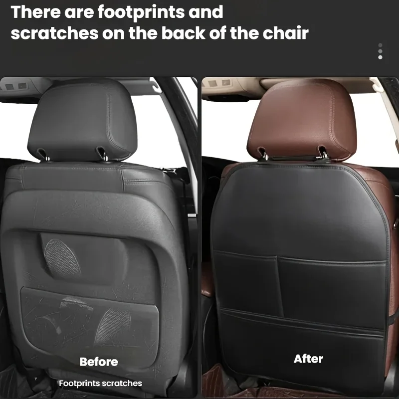 PU Leather Car Seat Back Protector Pad Multi-Functional Storage Kick-Proof Easy Install Car Interior Decoration Essential