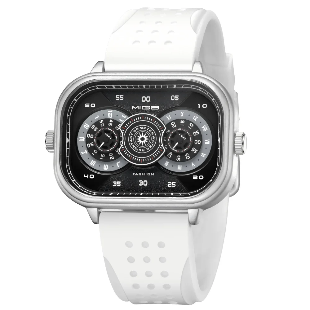 MIGE original Miyota double movement fashion quartz watch for man luminous Stainless Steel Waterproof diver men‘s’ wristwatch