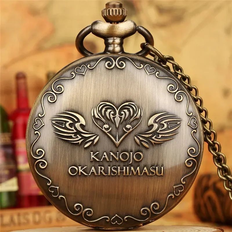 

Retro Pocket Watch Arabic Number Analog Quartz Movement Clock for Men Women Japanese Anime Design Pendant Sweater Chain Gift