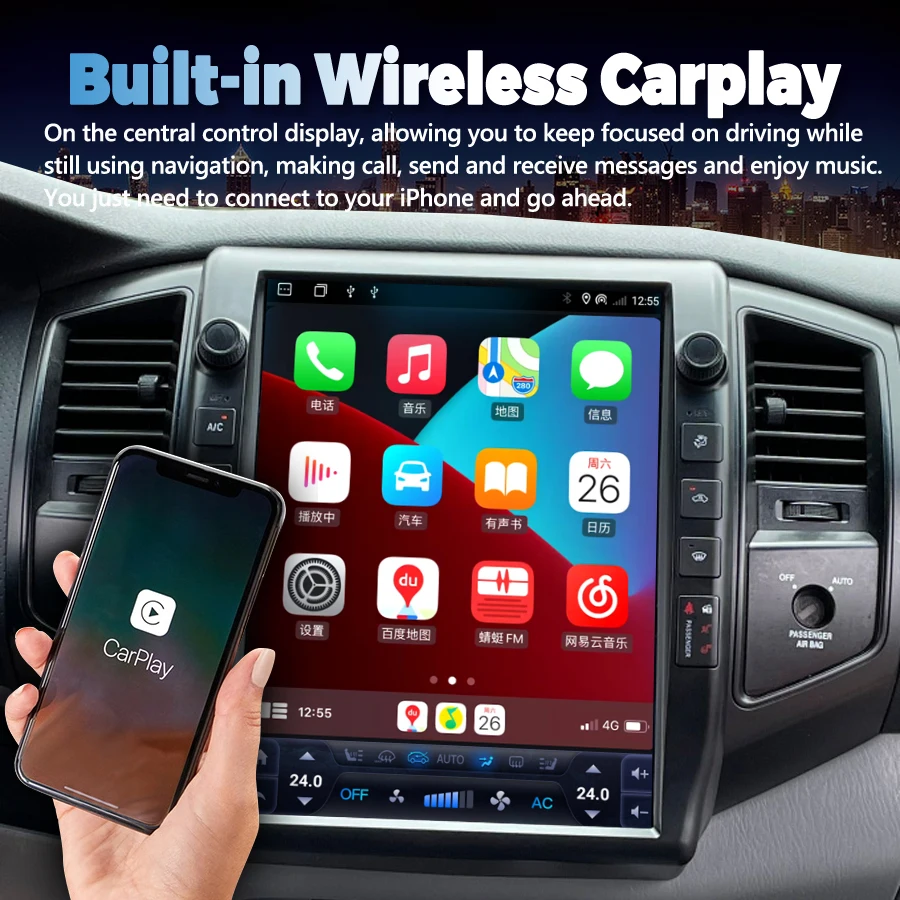 13inch Car Radio Android 14 Vertical Screen For Toyota Tacoma 2005-2015 Multimedia Video Player 4G GPS Carplay Stereo Head Unit