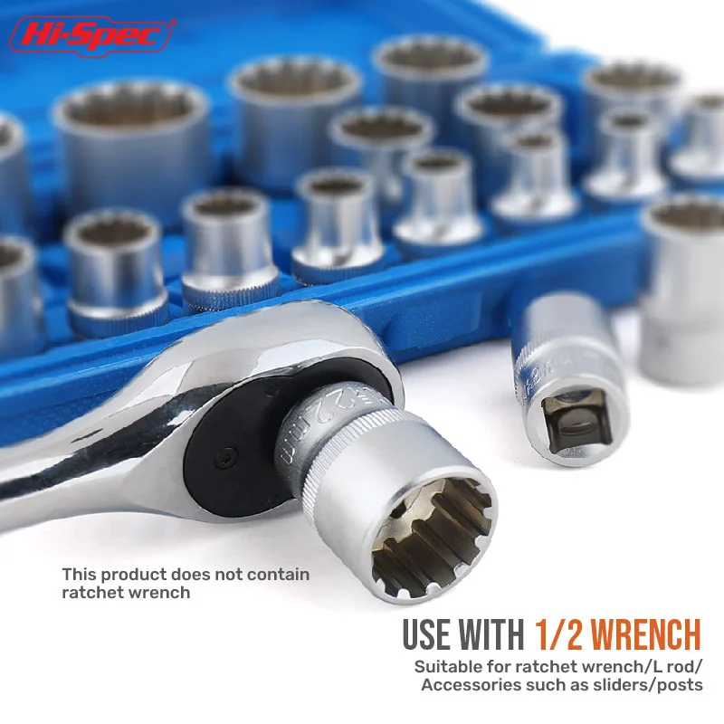 19 Buah Set Soket Torx 1/2 Inci 12 Titik Drive Torx Spline Bit Soket Kit Alat Perbaikan Otomatis 8-36MM Set Soket Impact
