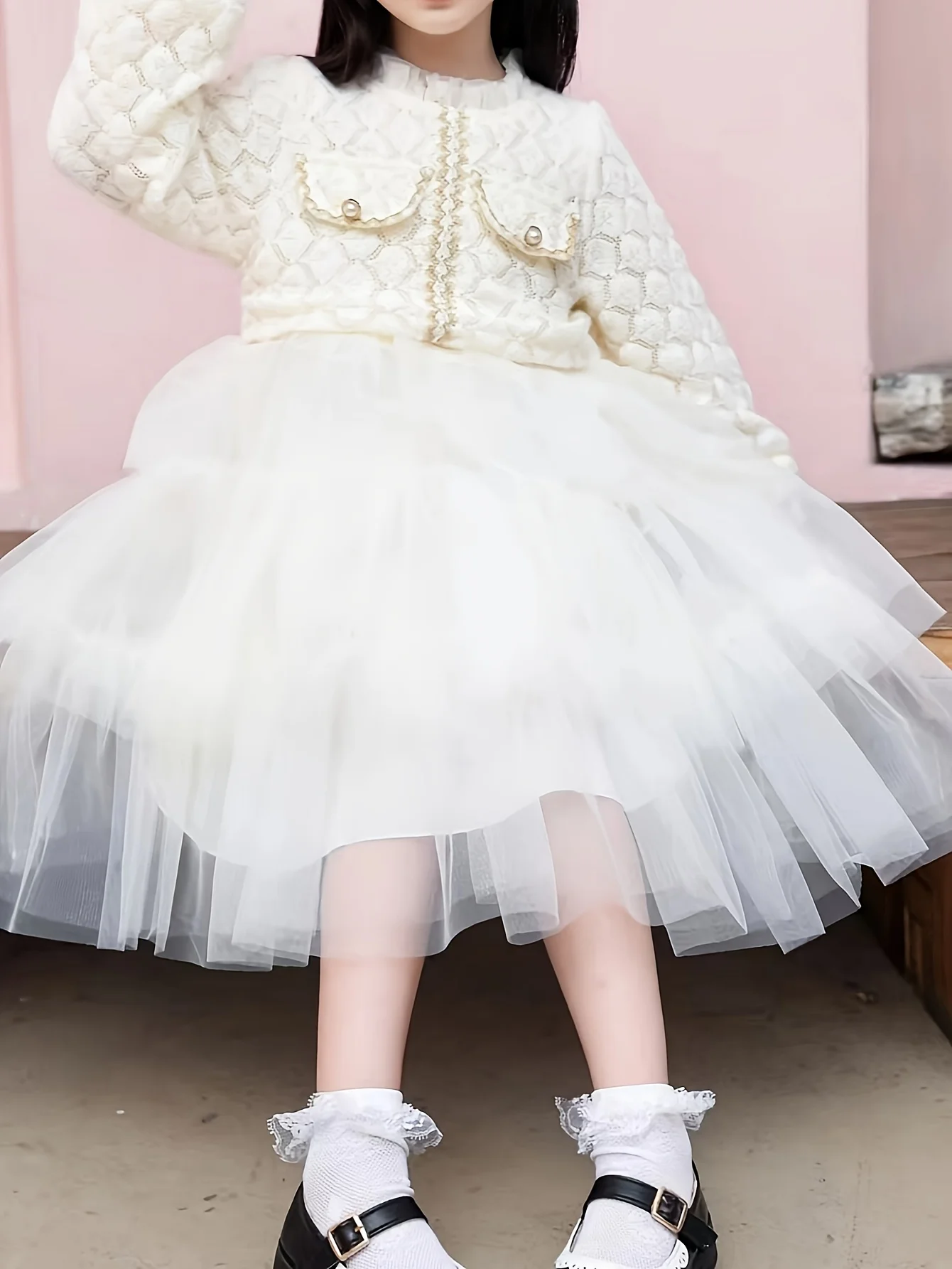 Girls Dress Autumn Winter 2024 New Fashion Kid Princess Dresses Foreign Style Children Solid White Birthday Party Dress