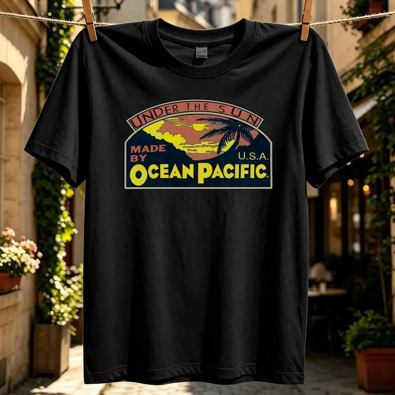 washed T Shirt Rare Vintage OCEAN PACIFIC Under The Sun USA 1993 Spell Out 90s Blue L long or short sleeves vintage Washed