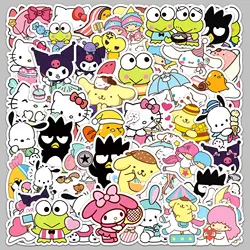 2024 New Variety of 50pcs Sanrio Family Cute Hello Kitty Kuromi Cinnamoroll Melody Children's DIY Bright Film Waterproof Sticker