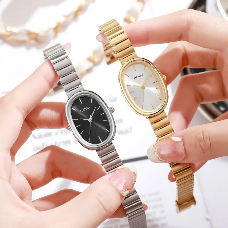 Fashion Luxury Women Quartz Watch Stainless Steel Oval Small Dial Bamboo Strap Girl Student Wristwatch Dropshipping Relogio