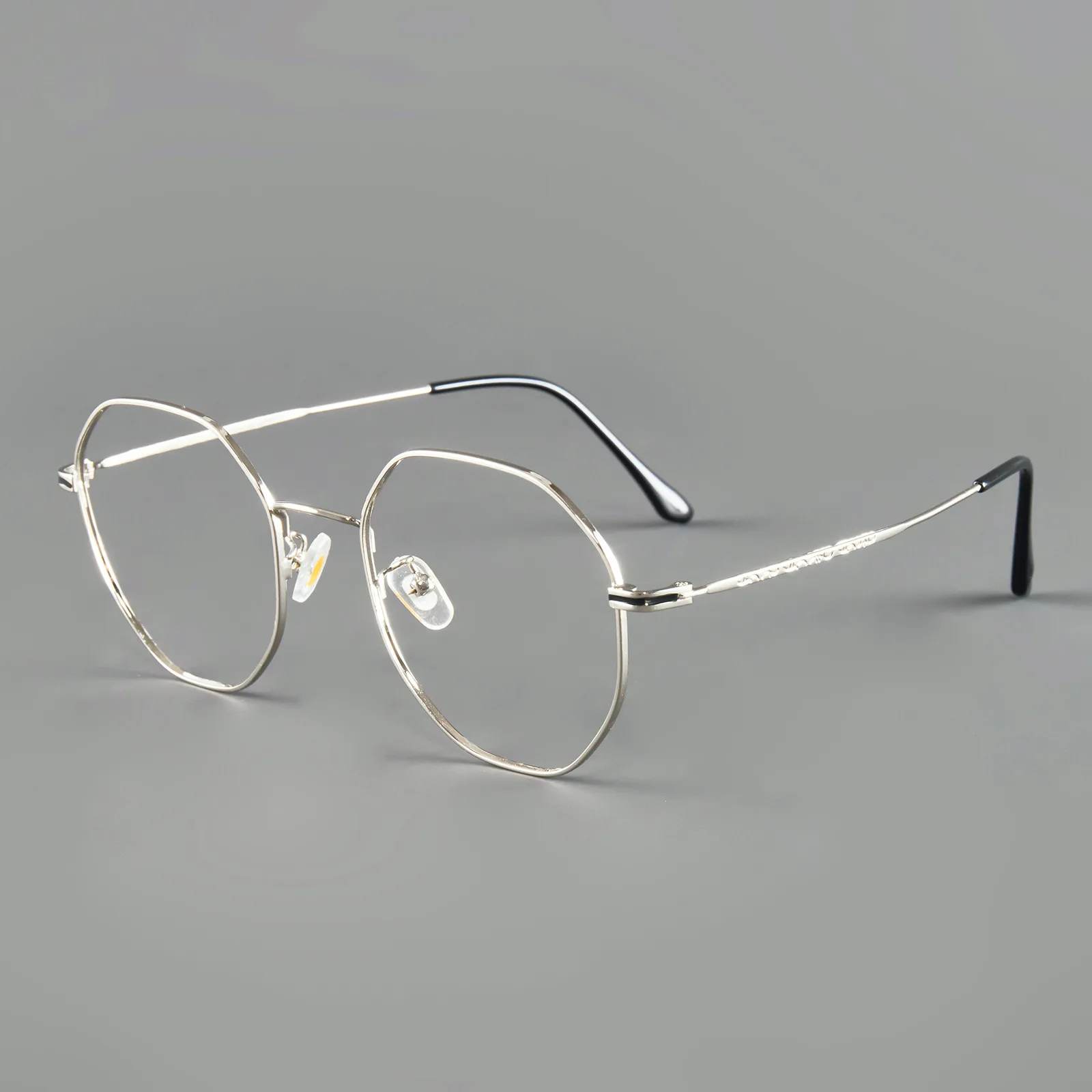 Myopia Glasses Luxury Silver Metal Frame Octagonal Shape Anti Blue Light High End Eyeglasses for Men Women Diopters 0 To -4.0