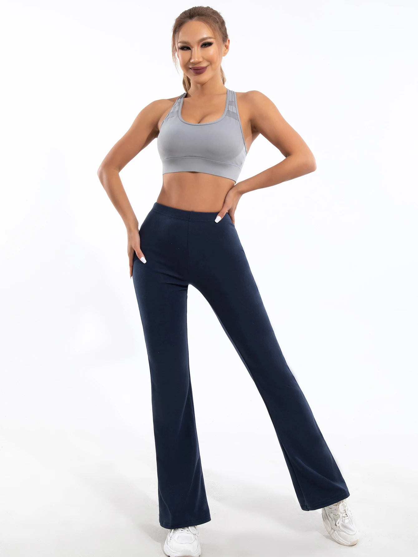 High Waist Lift Hip Lean Milk Silk Wool Flared Pants Women Europe And America Navy Blue Tight Height Elastic Pants Women