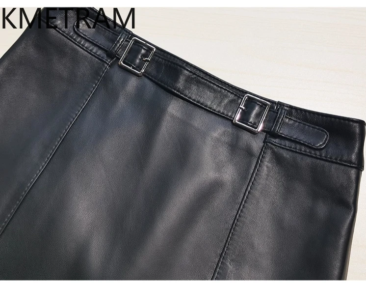 Kmram 100% camada superior saias de pele carneiro mulher 2025 couro genuíno curto saia preta outono roupas femininas faldas para mujeres
