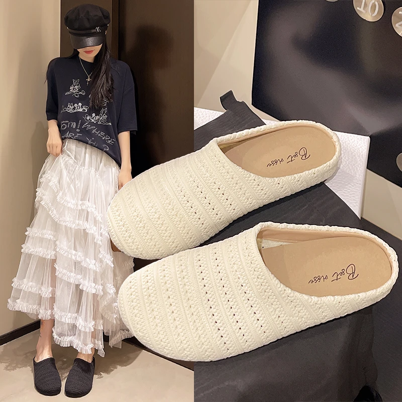 

Женская летняя верхняя одежда в стиле ретро на толстой подошве с верхней частью и полуоткидной крышкой, новинка 2025, новинка 2021 года, откидной топ Muller на одну ногу для ленивого мужчины