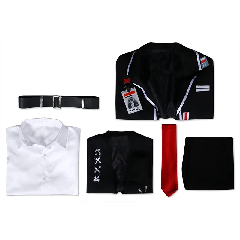 Limbus Company Ishmael Косплей Униформа Пальто Рубашка Брюки Галстук Костюм Женский 120 см Оранжевый Вьющийся Хэллоуин Карнавальный Костюм Парик