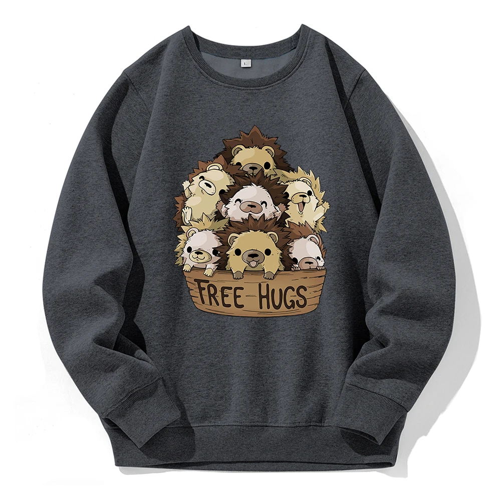 Free Hugs A Basket Of Cute Little Bears Printing Man Sweatshirt Novelty Fashion Hooded O-Neck Casual Top Loose Oversized Hoodies