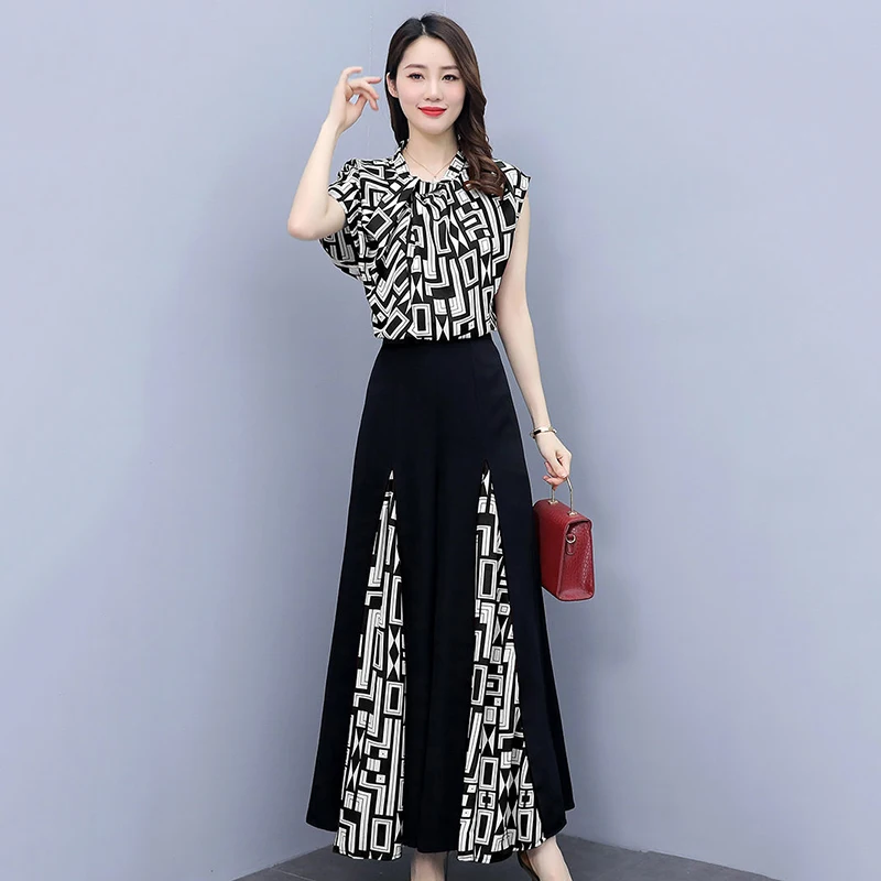 This Year's New Summer Dress 2023 Is Popular With Loose Women's Fashion Temperament Chiffon Wide-leg Pants Two-piece Women's