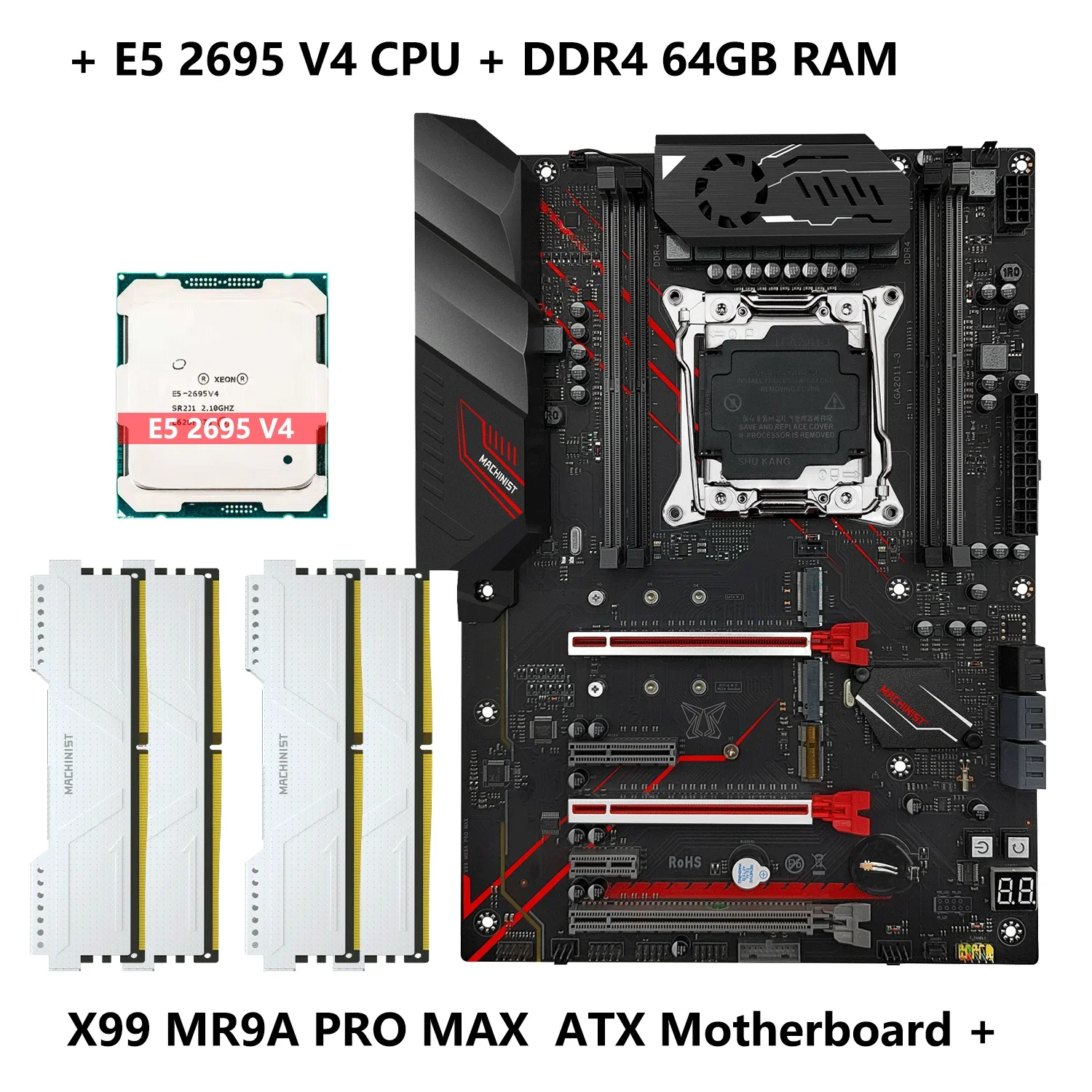 MR9A PRO MAX MACHINIST X99 Motherboard Kit Set LGA 2011-3 Xeon E5 2695 V4 CPU 64GB(4*16G) DDR4 ECC 2400MHz RAM Memory NVME M.2